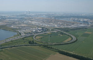 Luchtfoto van het polderlandschap rond Stabroek.